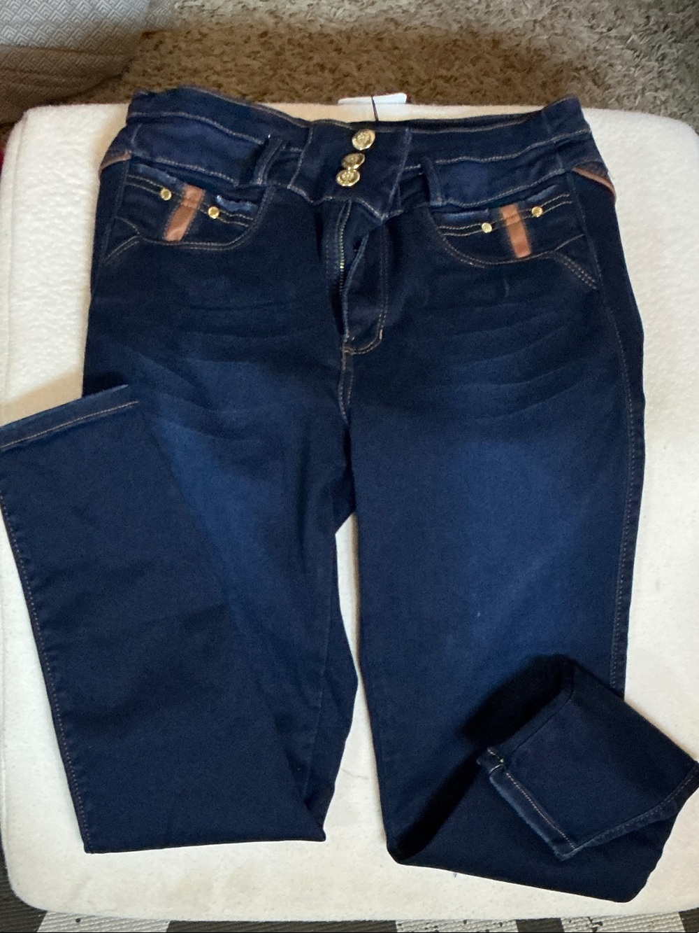 Butt lift Dark Blue Skinny Jeans with Contrast Trim